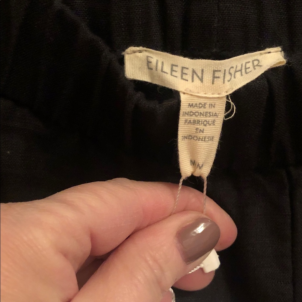 Eileen Fisher Black Elastic-Waist Straight-Leg Linen Ankle Pants - Picture 3 of 7